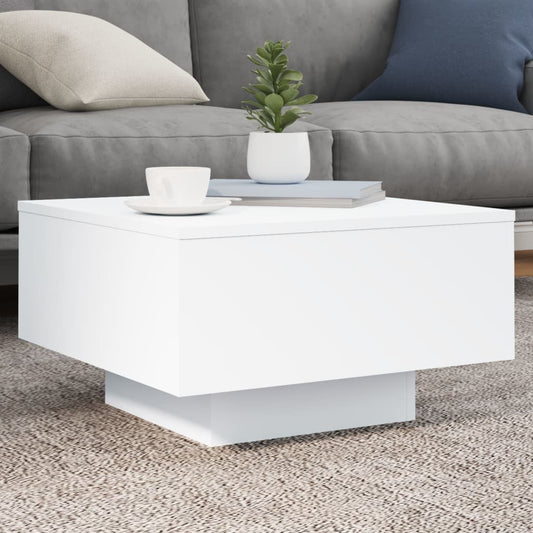 Salongbord Sofabord Hvit med LED-lys 55x55x31 cm