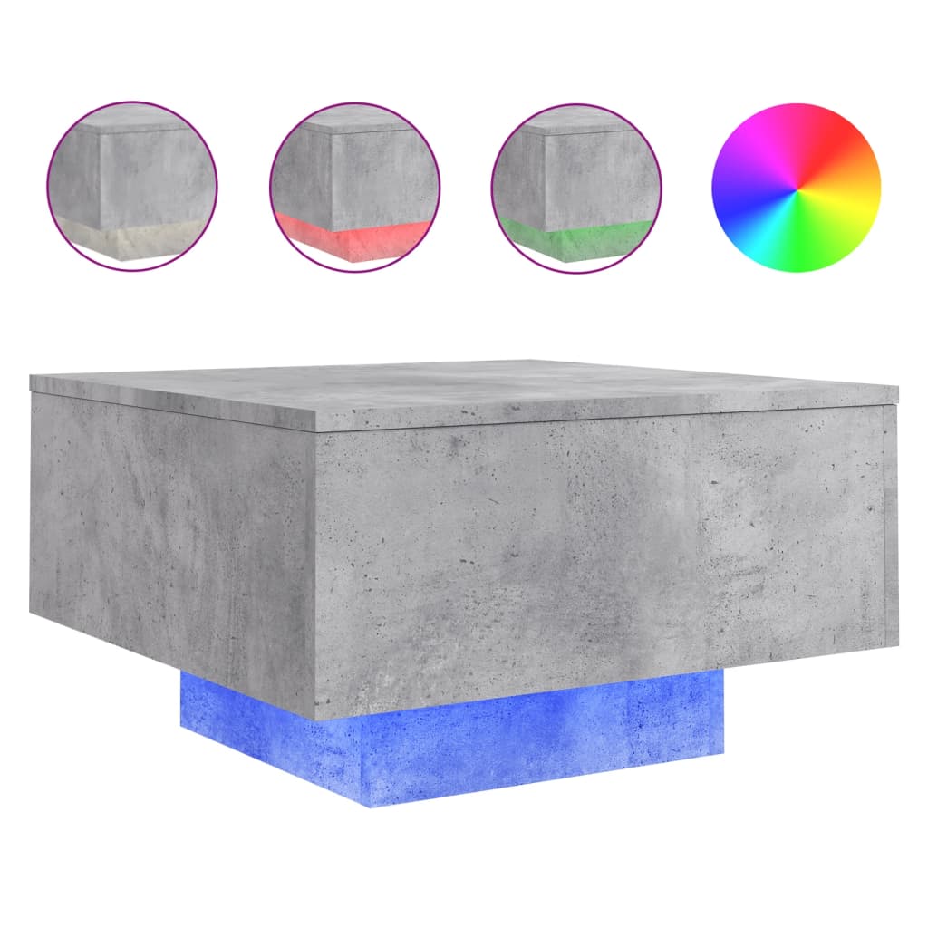 Salongbord Sofabord Betonggrå med LED-lys 55x55x31 cm