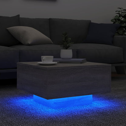 Salongbord Sofabord Sonoma Grå med LED-lys 55x55x31 cm