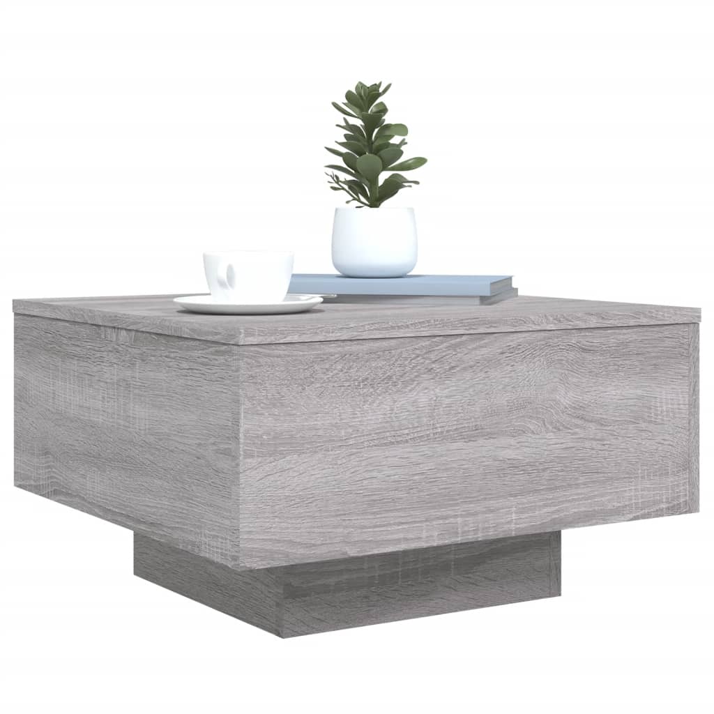 Salongbord Sofabord Sonoma Grå med LED-lys 55x55x31 cm