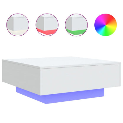 Salongbord Sofabord Hvit med LED-lys 80x80x31 cm