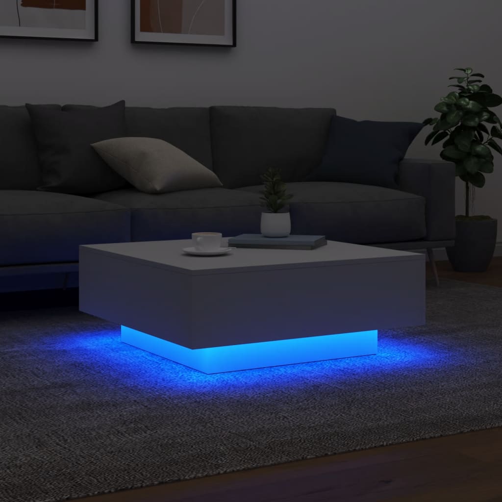 Salongbord Sofabord Hvit med LED-lys 80x80x31 cm