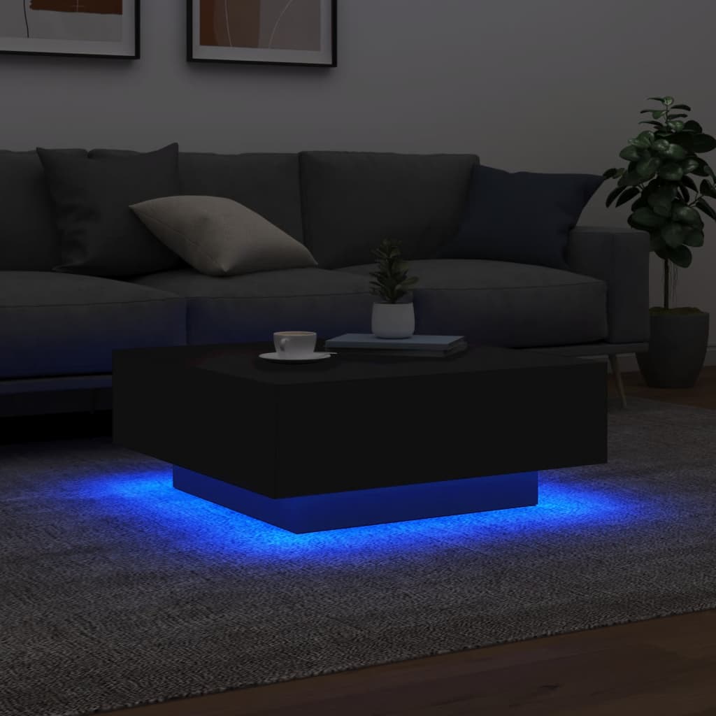 Salongbord Sofabord Svart med LED-lys 80x80x31 cm