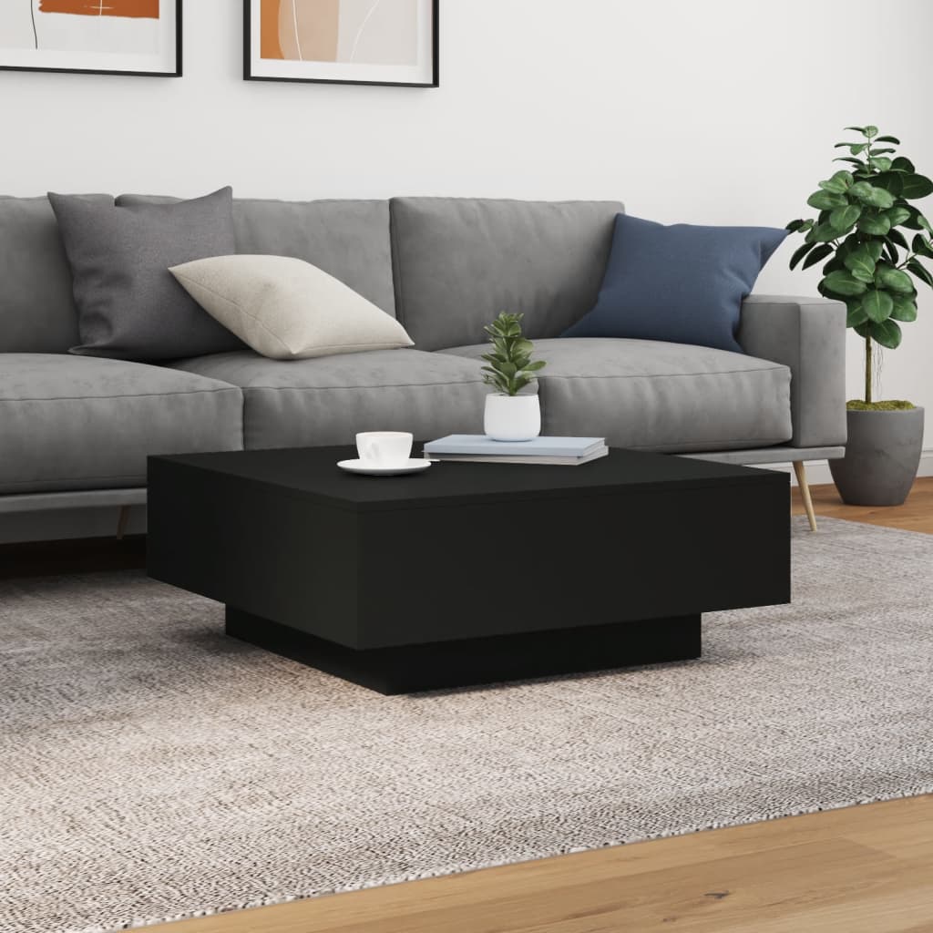 Salongbord Sofabord Svart med LED-lys 80x80x31 cm