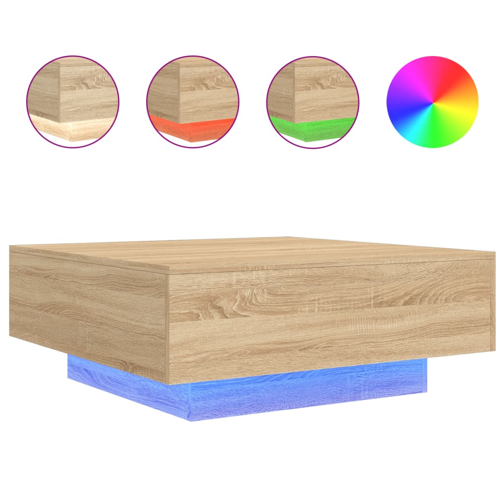 Salongbord Sofabord Sonoma Eik med LED-lys 80x80x31 cm