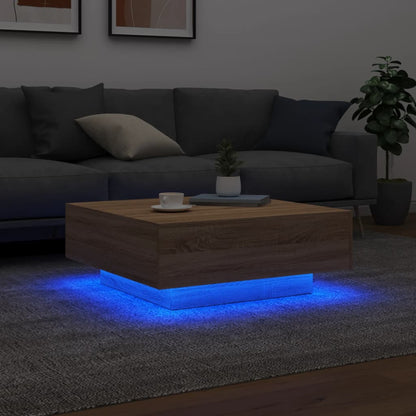 Salongbord Sofabord Sonoma Eik med LED-lys 80x80x31 cm