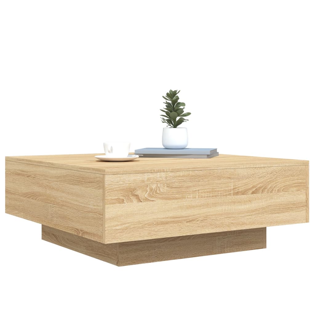 Salongbord Sofabord Sonoma Eik med LED-lys 80x80x31 cm
