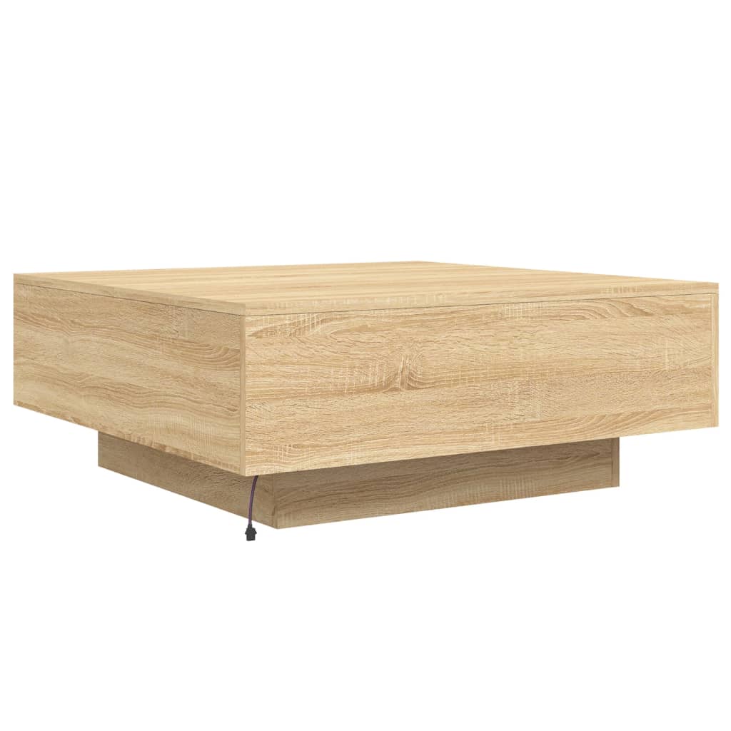 Salongbord Sofabord Sonoma Eik med LED-lys 80x80x31 cm