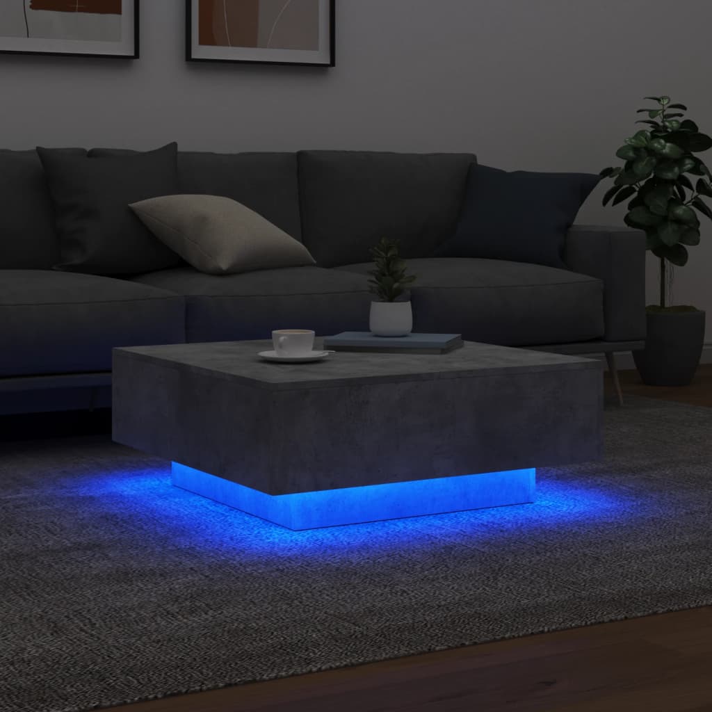 Salongbord Sofabord Betonggrå med LED-lys 80x80x31 cm