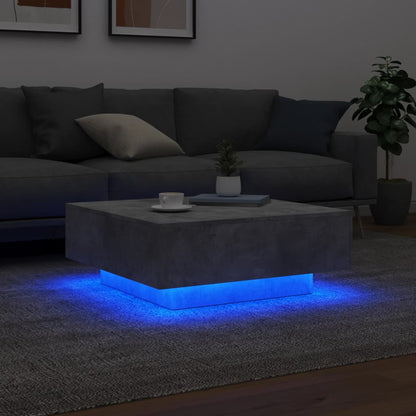 Salongbord Sofabord Betonggrå med LED-lys 80x80x31 cm