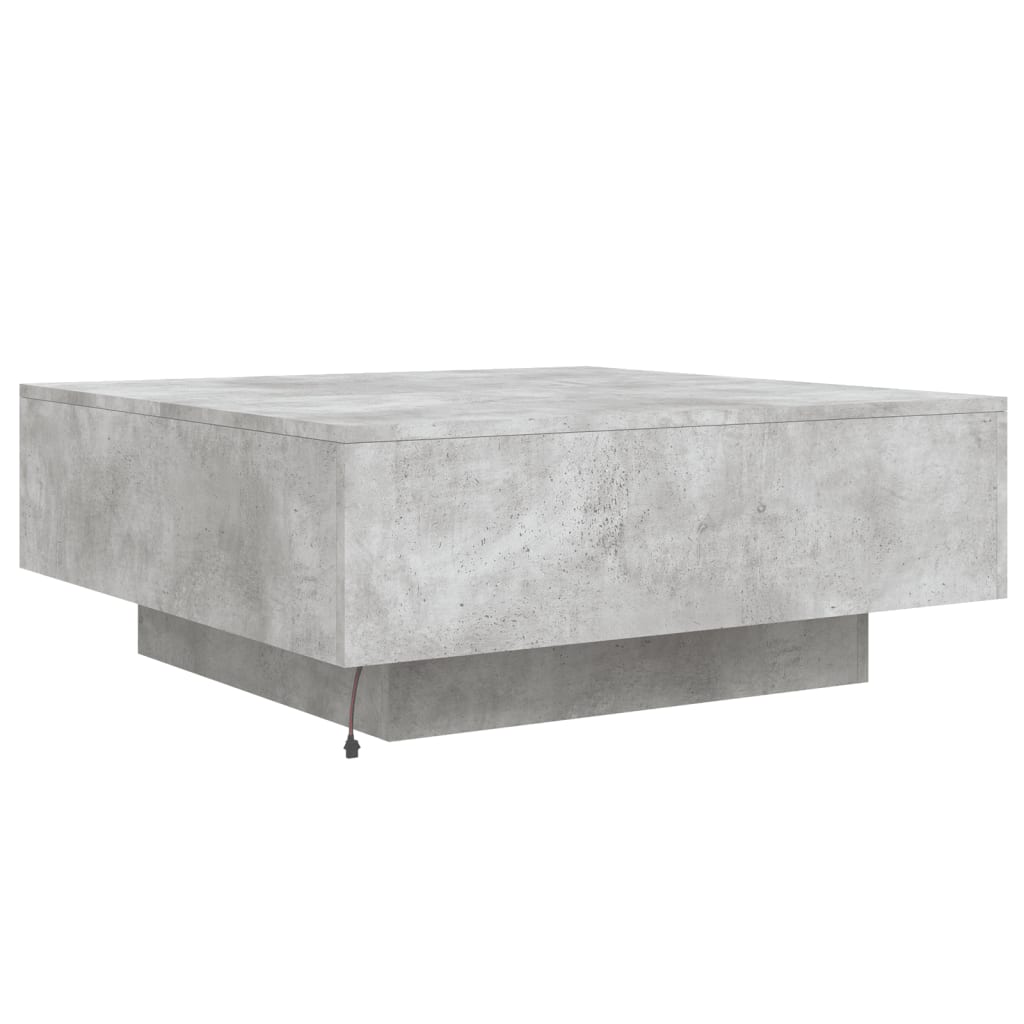 Salongbord Sofabord Betonggrå med LED-lys 80x80x31 cm
