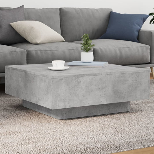 Salongbord Sofabord Betonggrå med LED-lys 80x80x31 cm