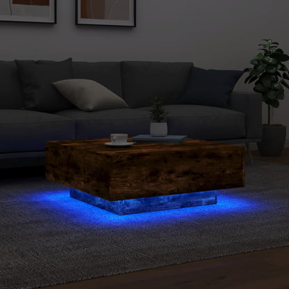 Salongbord Sofabord Røkt Eik med LED-lys 80x80x31 cm