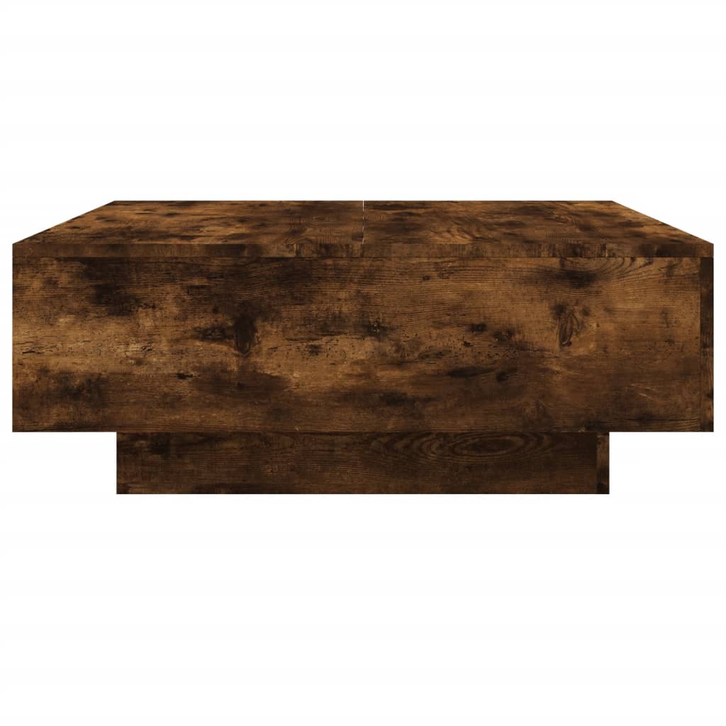 Salongbord Sofabord Røkt Eik med LED-lys 80x80x31 cm