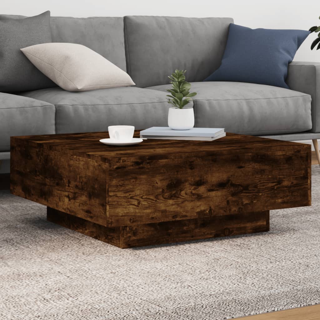 Salongbord Sofabord Røkt Eik med LED-lys 80x80x31 cm