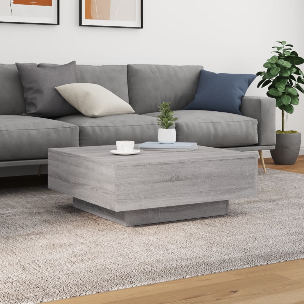 Salongbord Sofabord Sonoma Grå med LED-lys 80x80x31 cm