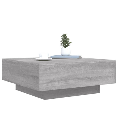 Salongbord Sofabord Sonoma Grå med LED-lys 80x80x31 cm