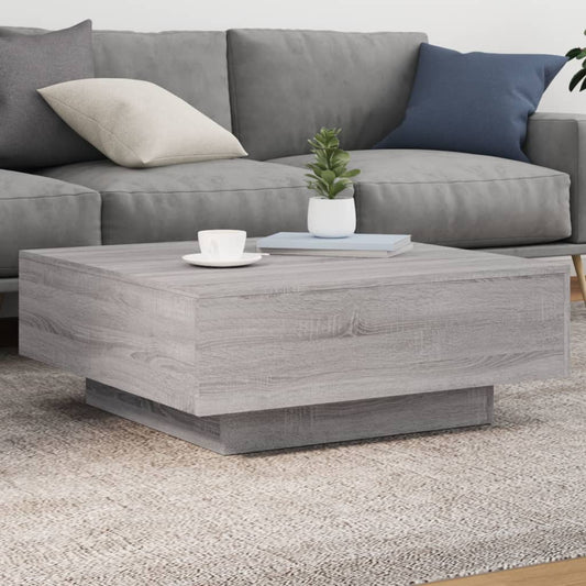 Salongbord Sofabord Sonoma Grå med LED-lys 80x80x31 cm