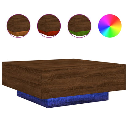 Salongbord Sofabord Brun Eik med LED-lys 80x80x31 cm