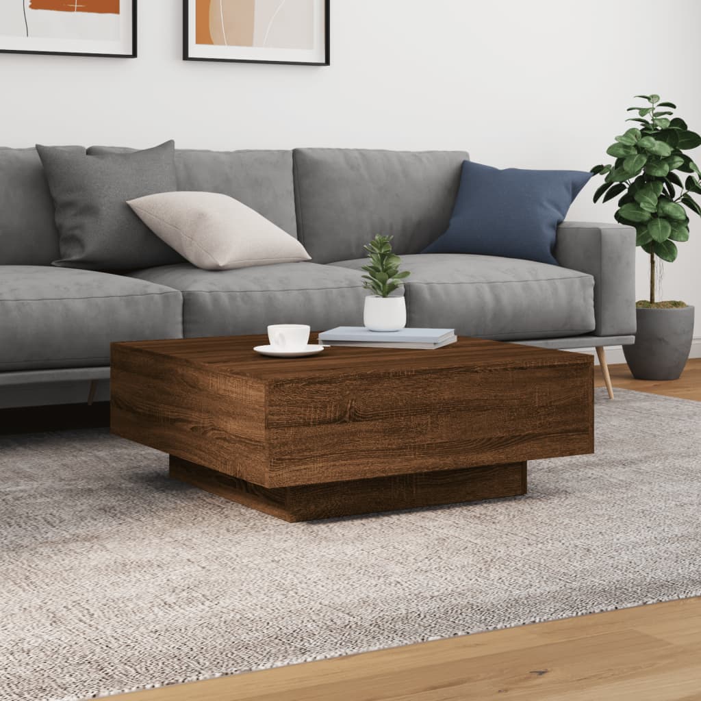 Salongbord Sofabord Brun Eik med LED-lys 80x80x31 cm