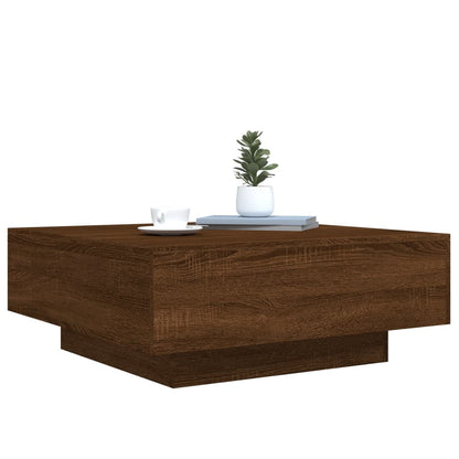 Salongbord Sofabord Brun Eik med LED-lys 80x80x31 cm
