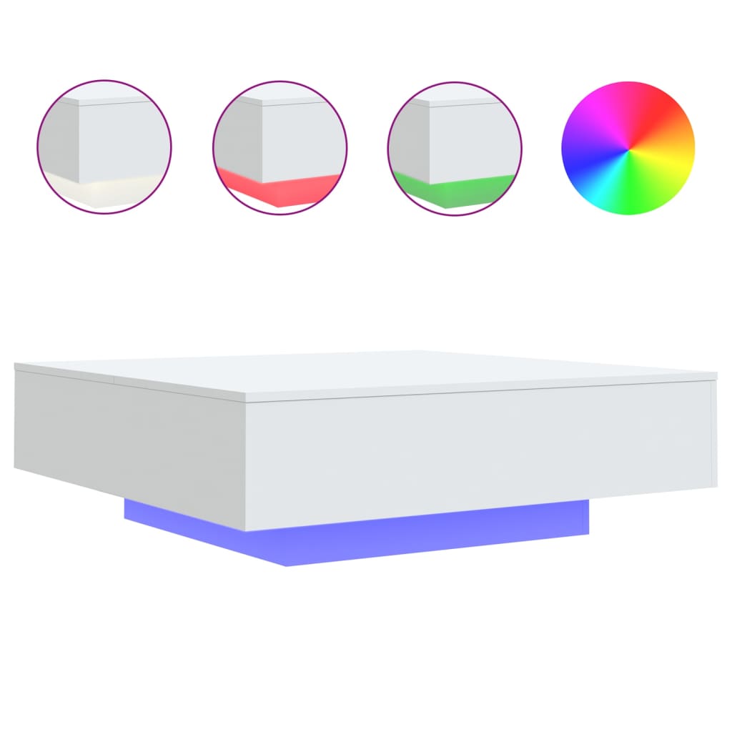 Salongbord Sofabord Hvit med LED-lys 100x100x31 cm