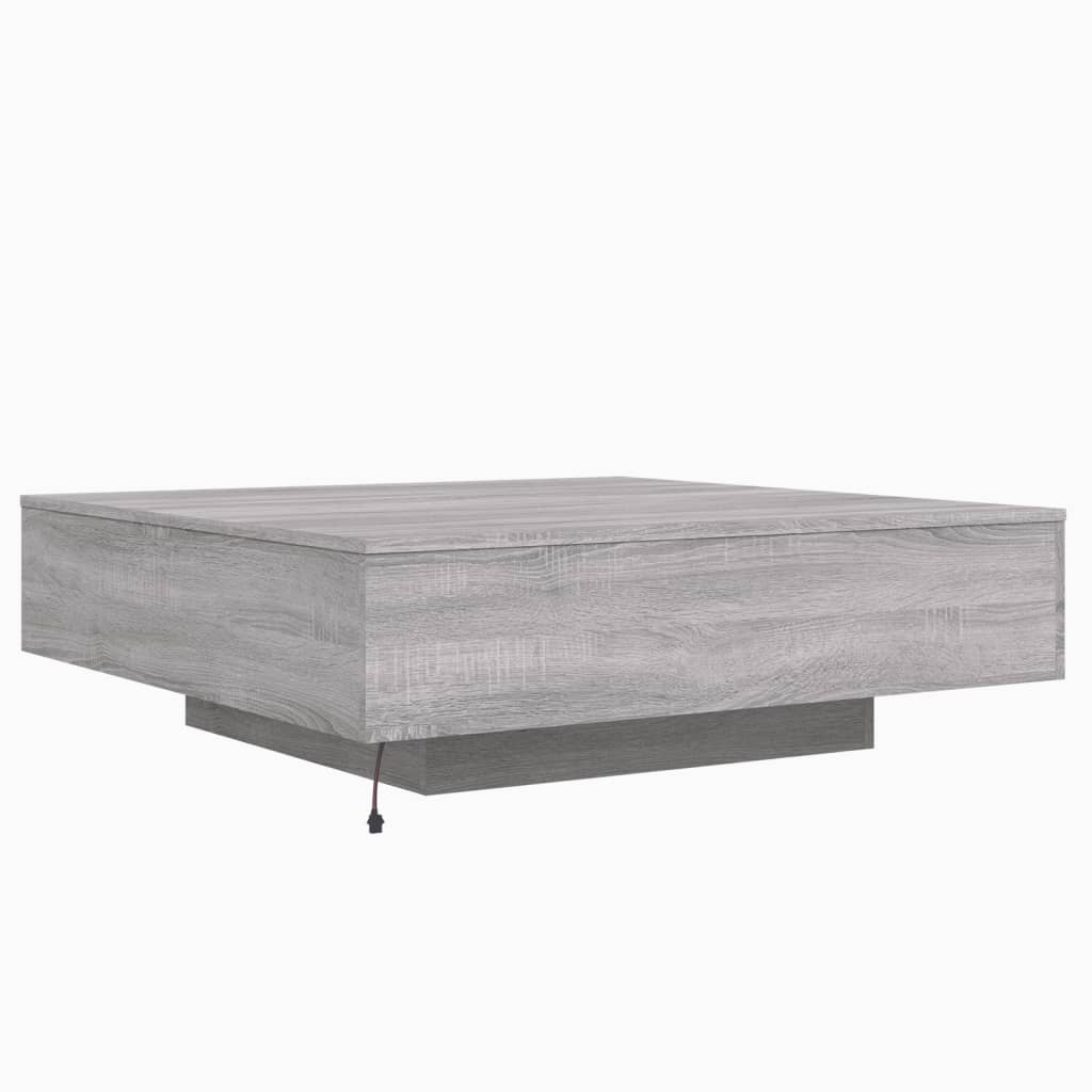 Salongbord Sofabord Sonoma Grå med LED-lys 100x100x31 cm