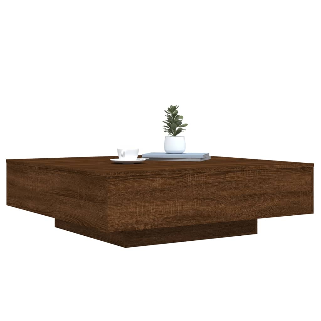 Salongbord Sofabord Brun med LED-lys brun Eik 100x100x31 cm