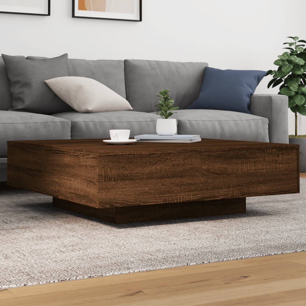 Salongbord Sofabord Brun med LED-lys brun Eik 100x100x31 cm