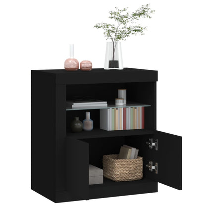 Skjenk Svart med LED-lys 60,5x37x67 cm