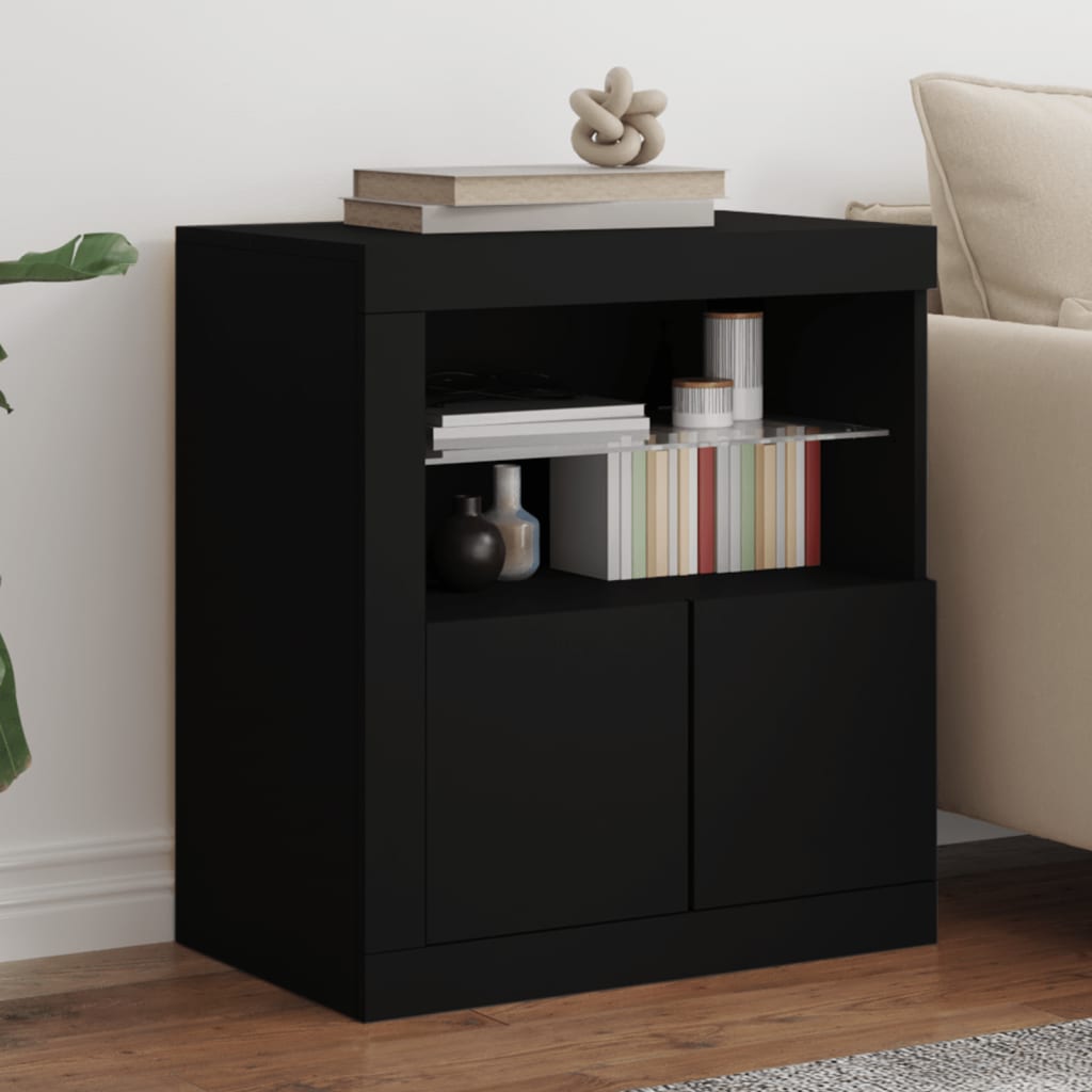 Skjenk Svart med LED-lys 60,5x37x67 cm