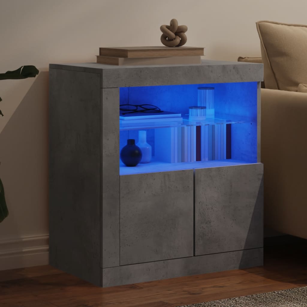Skjenk Betonggrå med LED-lys 60,5x37x67 cm