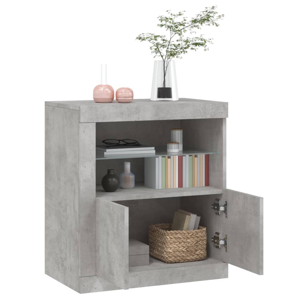 Skjenk Betonggrå med LED-lys 60,5x37x67 cm