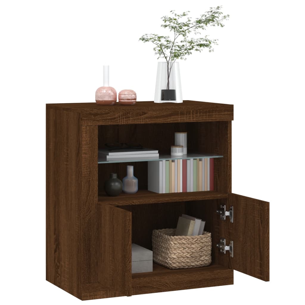 Skjenk Brun Eik med LED-lys 60,5x37x67 cm