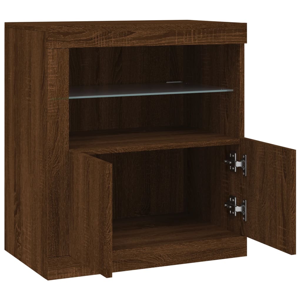 Skjenk Brun Eik med LED-lys 60,5x37x67 cm