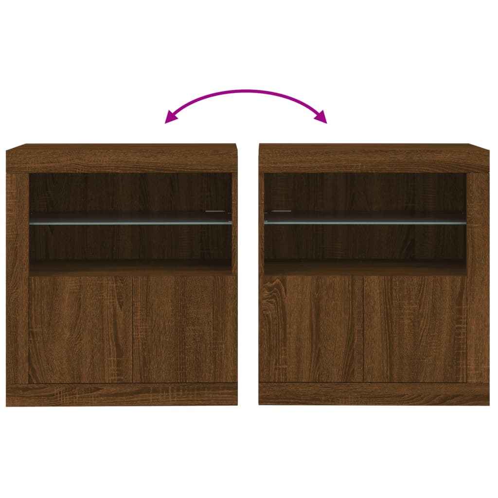 Skjenk Brun Eik med LED-lys 60,5x37x67 cm