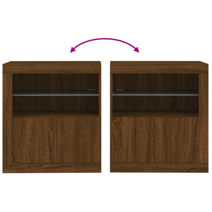 Skjenk Brun Eik med LED-lys 60,5x37x67 cm