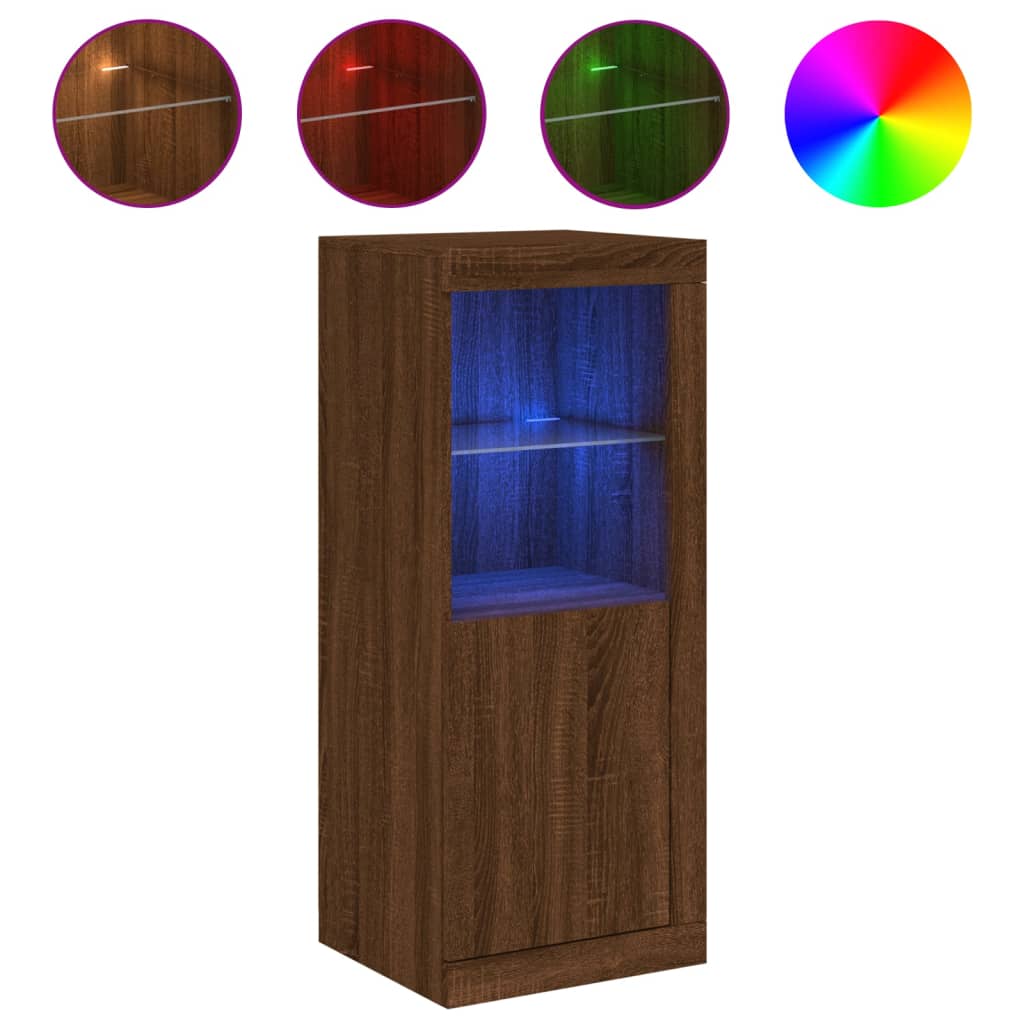 Skjenk Brun Eik med LED-lys 41x37x100 cm