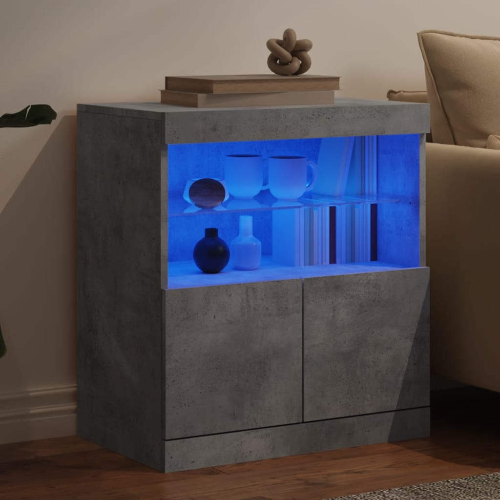 Skjenk Betonggrå med LED-lys 60x37x67 cm