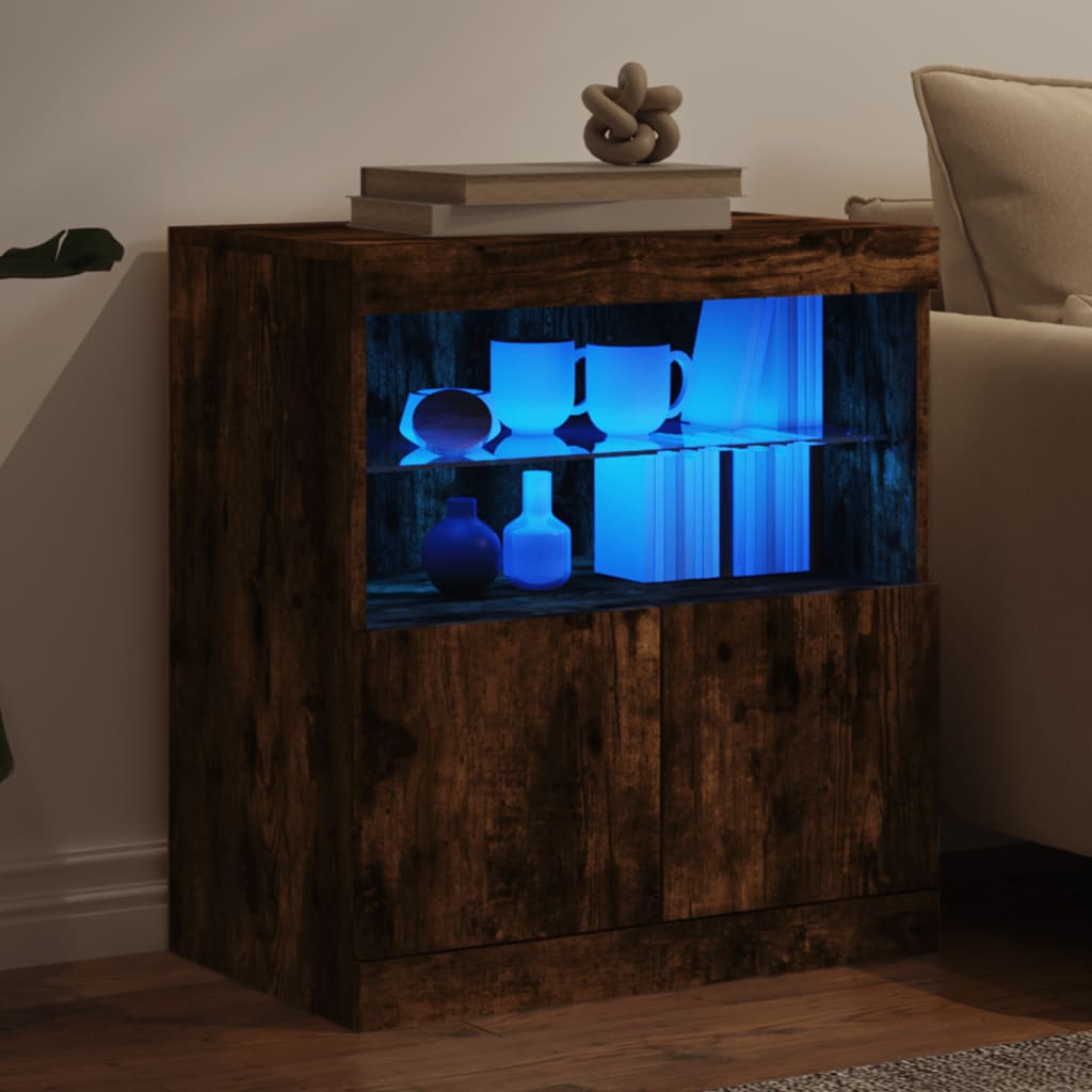 Skjenk Røkt Eik med LED-lys 60x37x67 cm