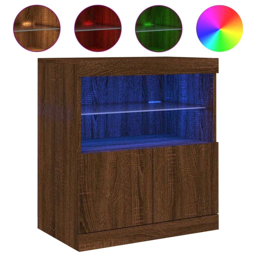Skjenk Brun Eik med LED-lys 60x37x67 cm