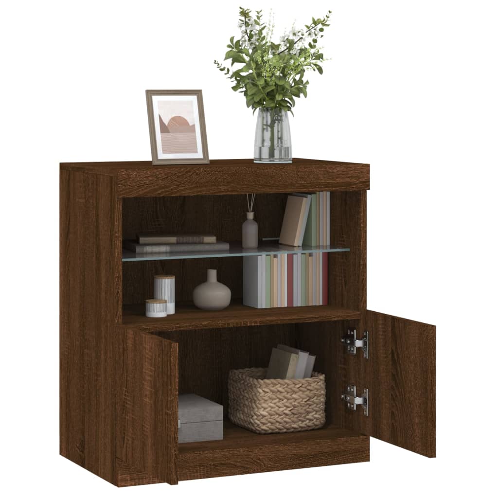 Skjenk Brun Eik med LED-lys 60x37x67 cm