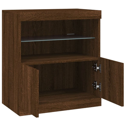 Skjenk Brun Eik med LED-lys 60x37x67 cm
