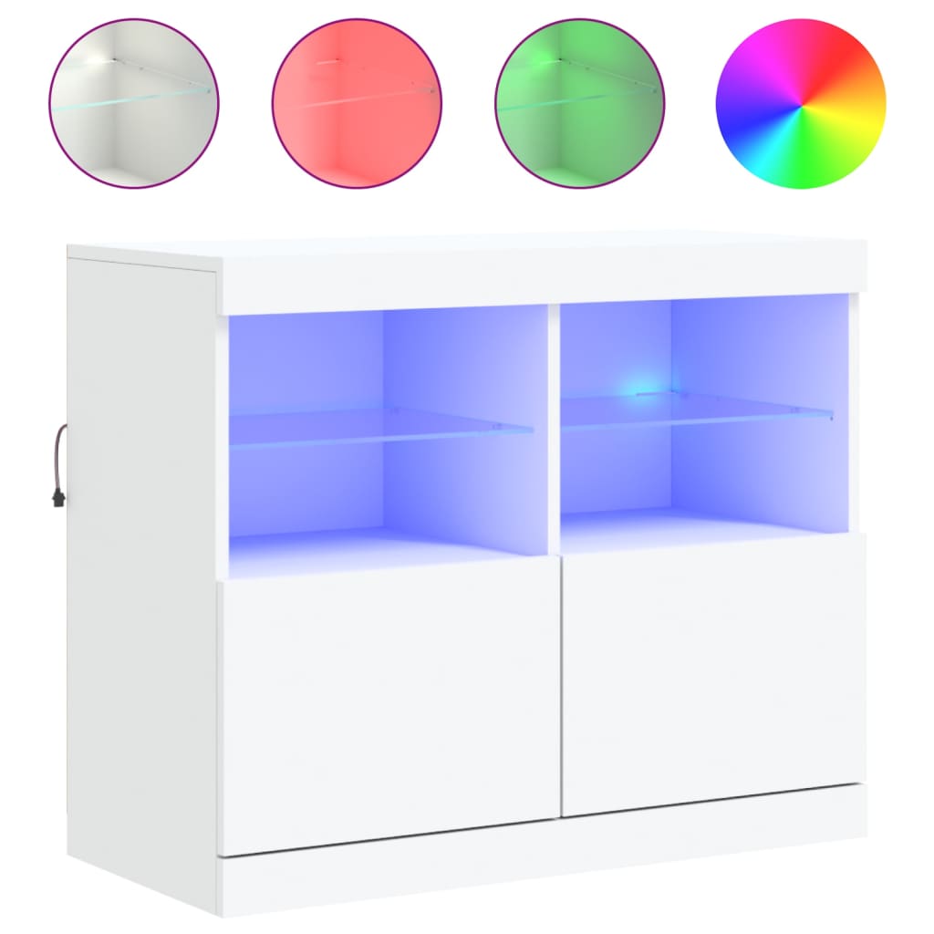Skjenk Hvit med LED-lys 81x37x67 cm