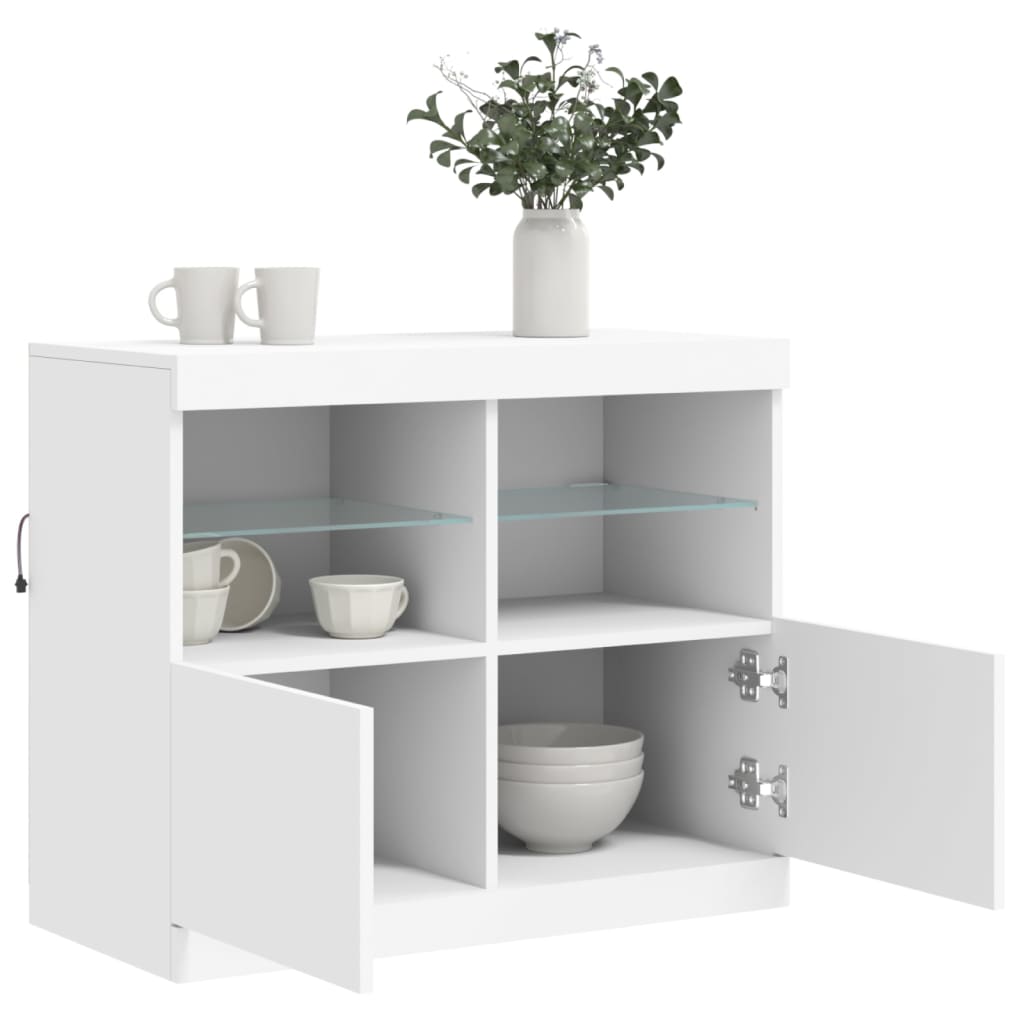 Skjenk Hvit med LED-lys 81x37x67 cm
