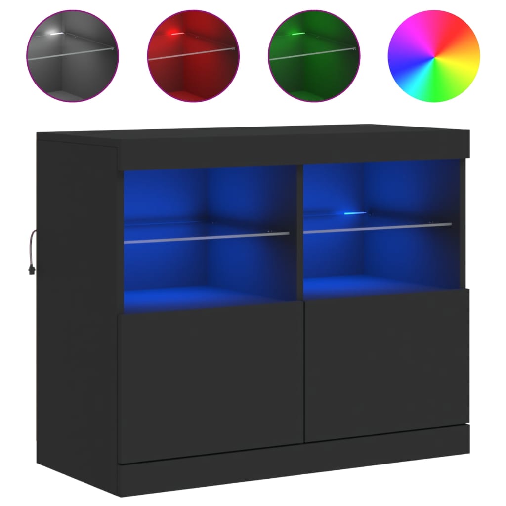 Skjenk Svart med LED-lys 81x37x67 cm