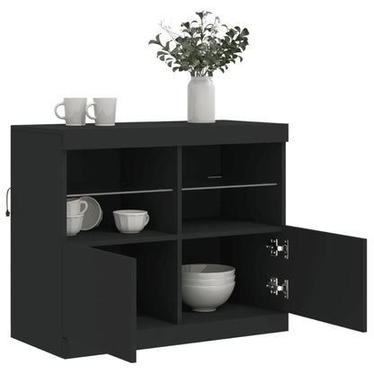 Skjenk Svart med LED-lys 81x37x67 cm