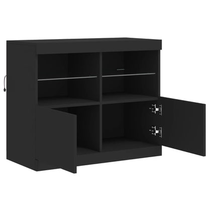 Skjenk Svart med LED-lys 81x37x67 cm