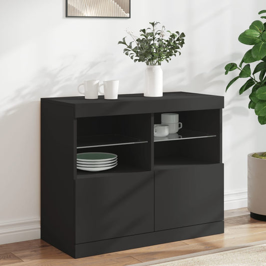 Skjenk Svart med LED-lys 81x37x67 cm