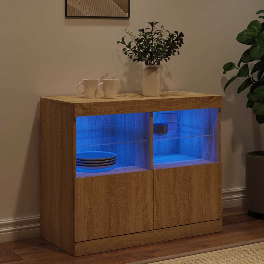Skjenk Sonoma Eik med LED-lys 81x37x67 cm